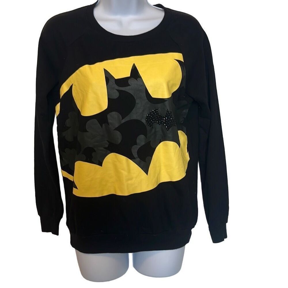 DC Batman Small Black Yellow Batman Large Logo Bejeweled Sweatshirt Crewneck‎